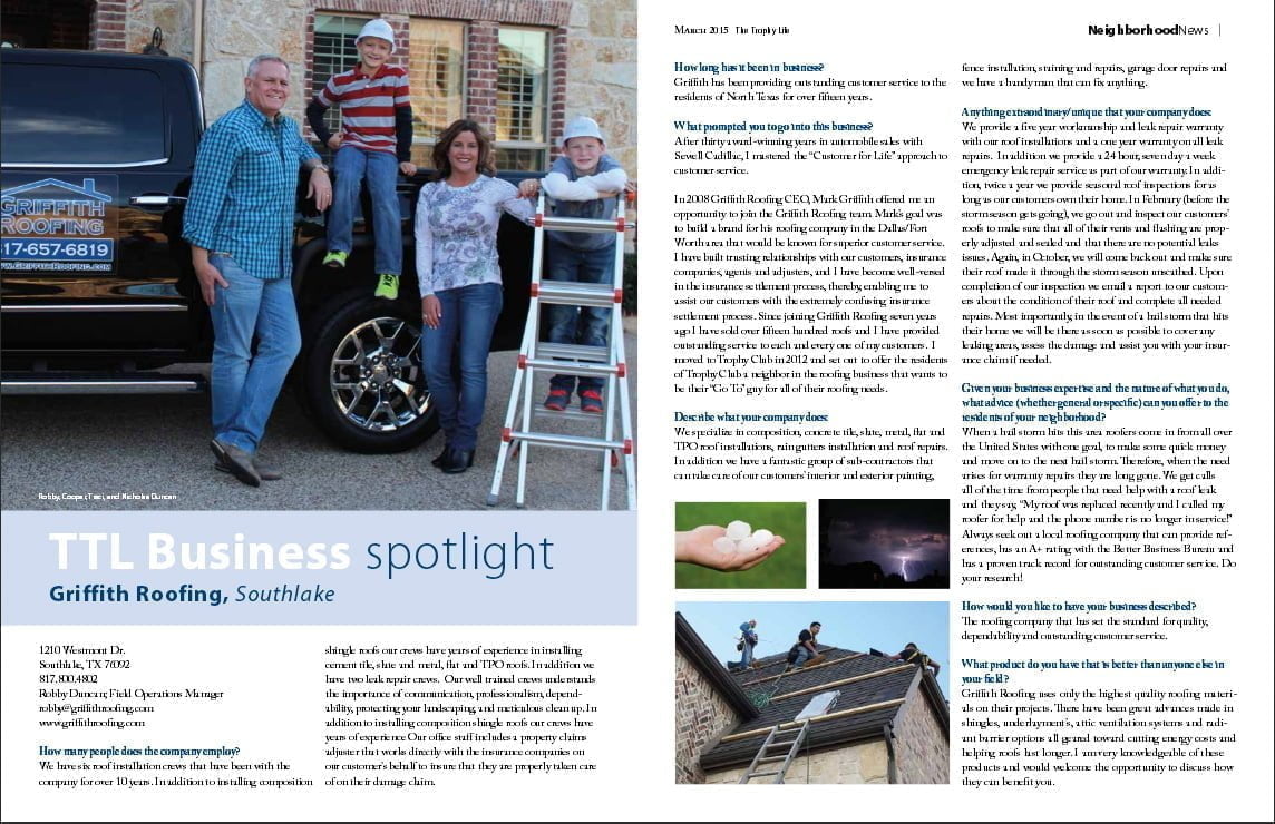 In the Spotlight Griffith Roofing DFW Dallas Ft. Worth